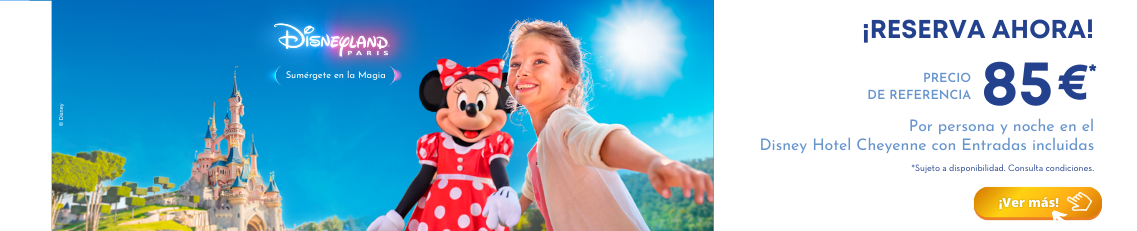 Estancia 4 días y 3 noches en el Disney Hotel Cheyenne con entradas incluidas para 2 adultos y 2 niños.